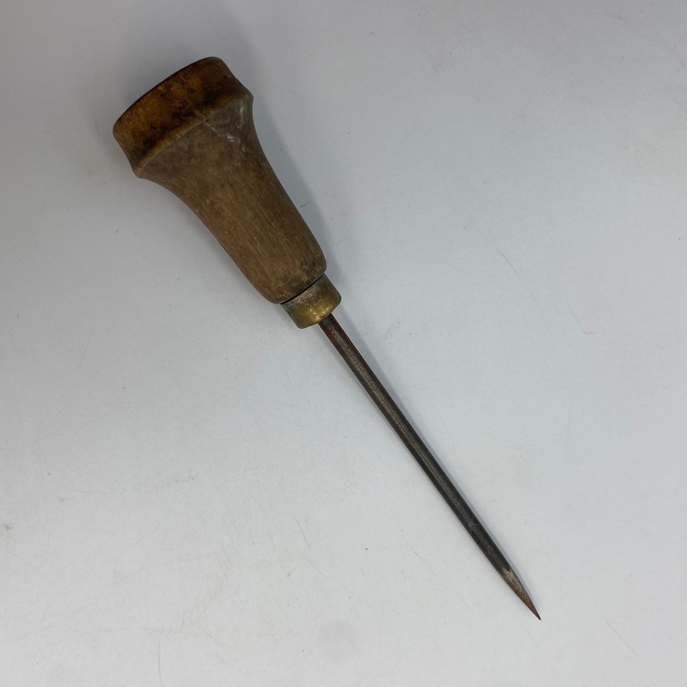 Antique Gilchrist Ice Pick Wooden Handle Brass Ferrule Vintage Bar Tool 7 inch